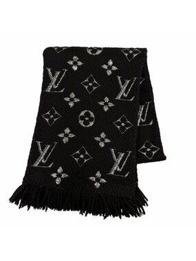 Louis Vuitton Logomania Scarf Shine Wool Silk Black